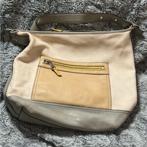 Coach Cream, Tan, and Gray Leather Legacy Duffle Bag